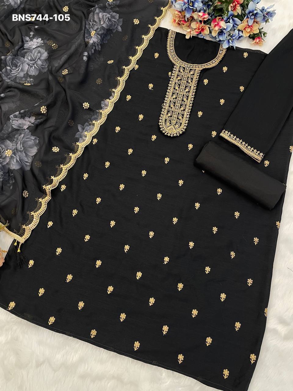 Festival Wear Vichitra Silk with Viscose Thread & Embroidered Salwaar-Suit Material Party Wear - Image 14