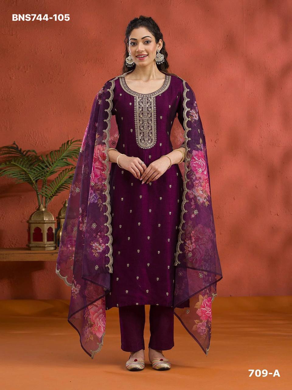 Festival Wear Vichitra Silk with Viscose Thread & Embroidered Salwaar-Suit Material Party Wear - Image 2