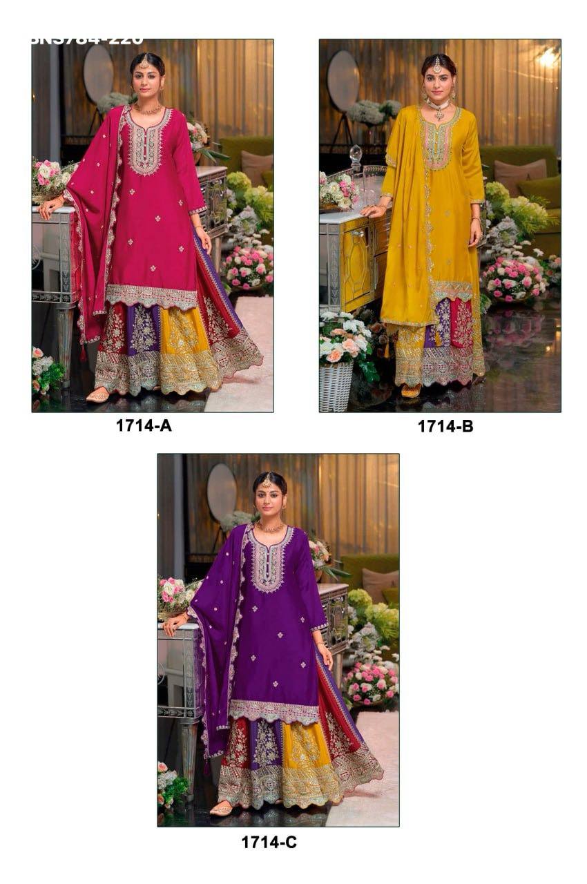 Premium Collection Chinon Silk with Embroidery & Zarkan work Lehenga-Kurta & Dupatta Set - Image 2