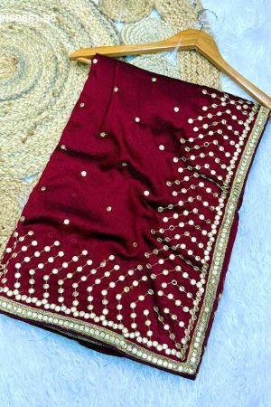 Indian Traditional Heavy Two-Tone Vichitra Silk with Gota Paper Embroidery work Saree & Blouse