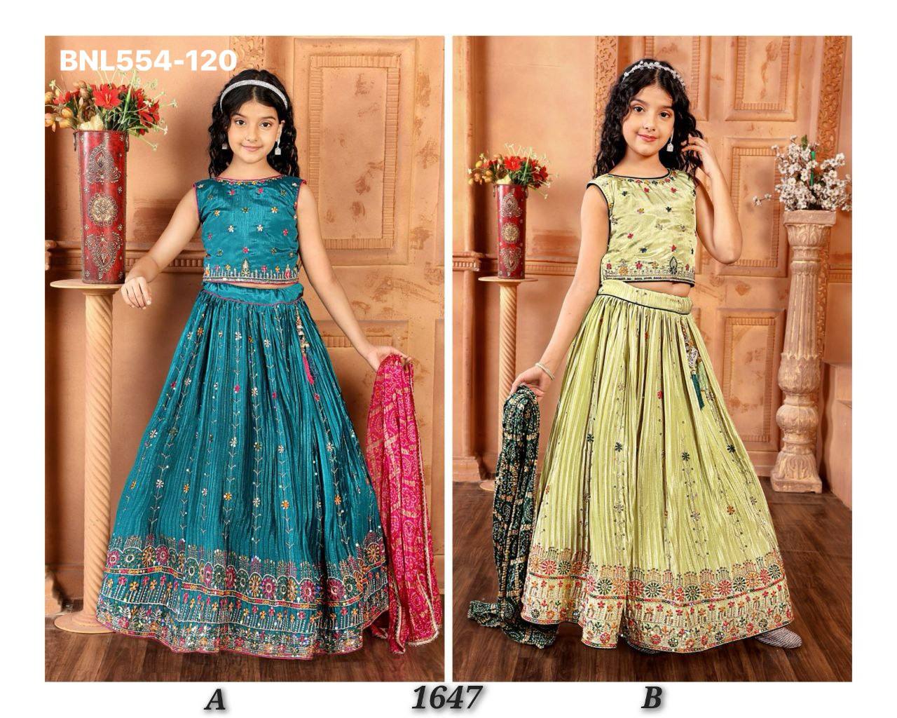 Festival Wear Chinon with Colour Thread & Sequence-Embroidery Work Kids Lehenga Choli & Dupatta Set - Image 2