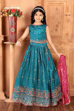 Festival Wear Chinon with Colour Thread & Sequence-Embroidery Work Kids Lehenga Choli & Dupatta Set