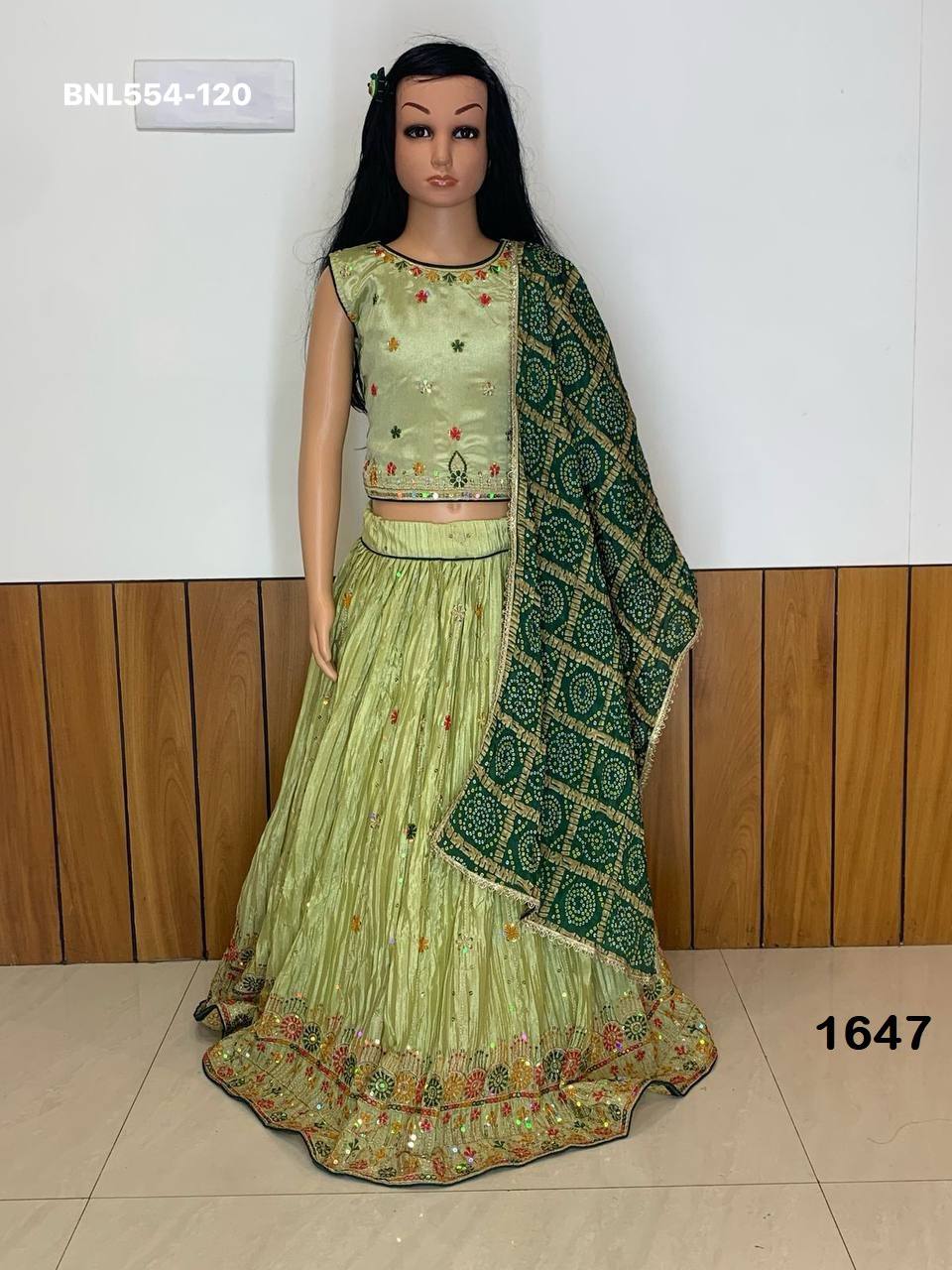 Festival Wear Chinon with Colour Thread & Sequence-Embroidery Work Kids Lehenga Choli & Dupatta Set - Image 8