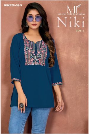 Top Quality New Arrival Trendy Cotton with Embroidery work Top-Short Kurti Set