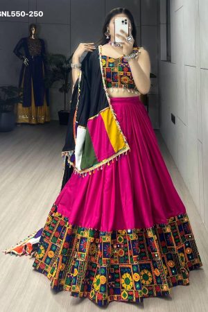 Beautiful Indian Traditional Rayon Cotton with Gamthi Design-Mirror work Lehenga Choli & Dupatta Set