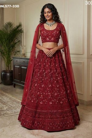 Amazing Color Gorgeous Looking Net Lehenga Choli & Dupatta Set with Red Dori-Thread Embroidered work