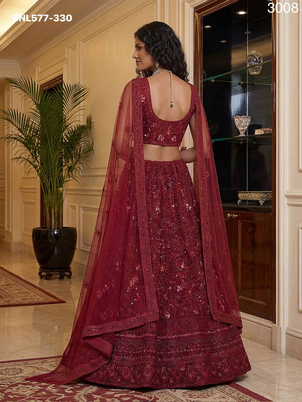 Amazing Color Gorgeous Looking Net Lehenga Choli & Dupatta Set with Red Dori-Thread Embroidered work - Image 5