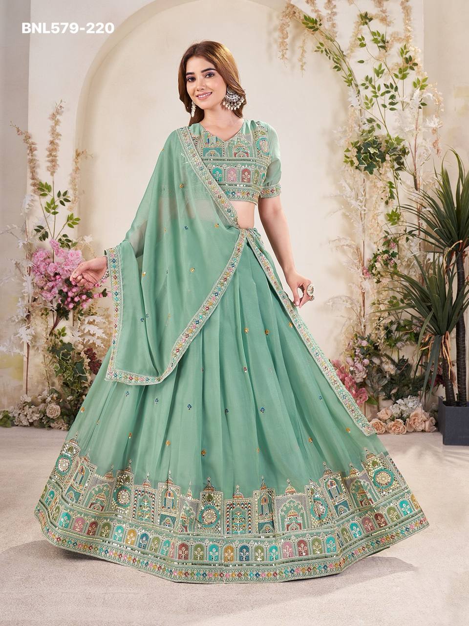 Gorgeous Looking Designer Faux Georgette Sequence Embroidered Lehenga Choli & Dupatta Set - Image 5