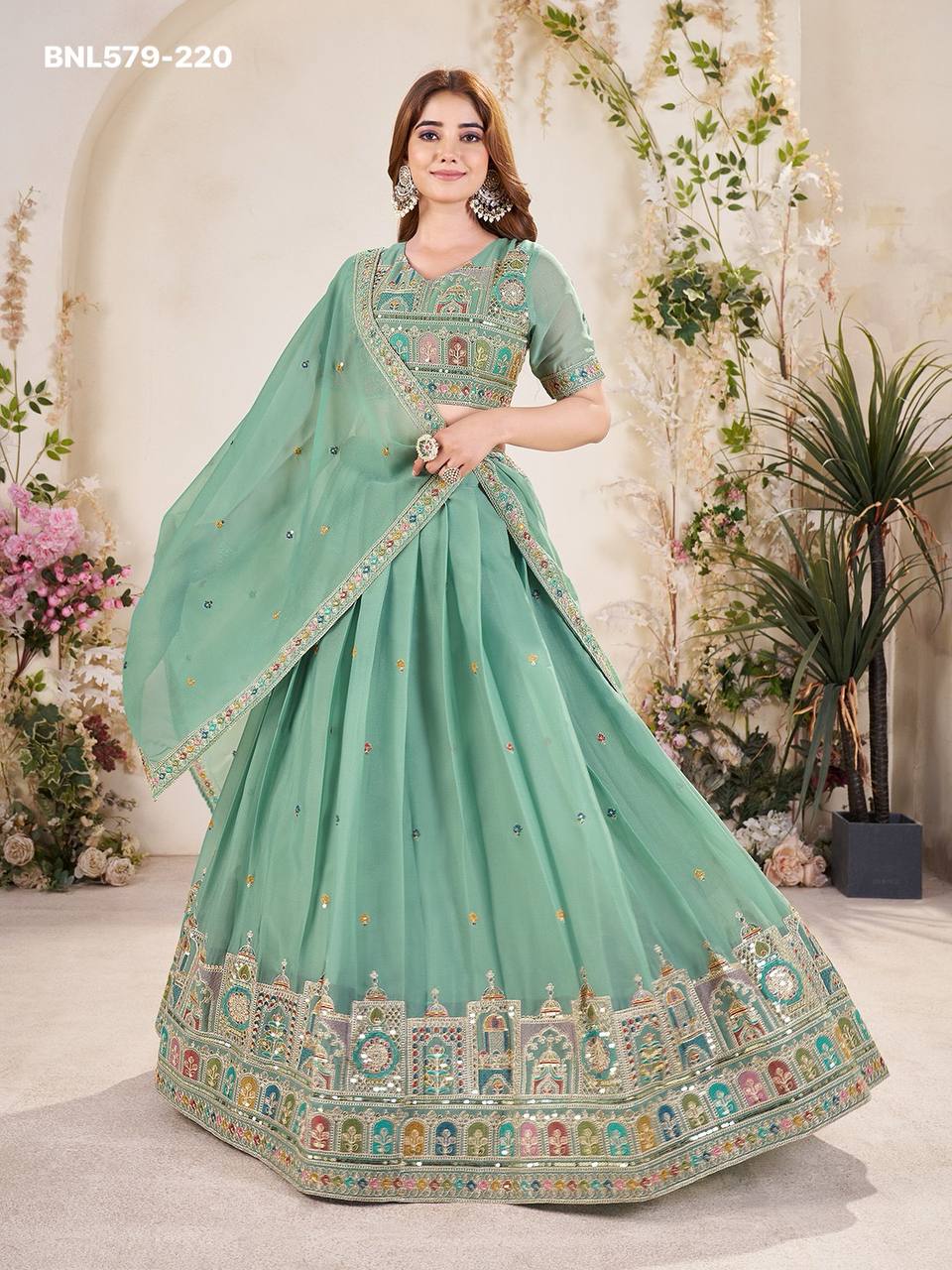 Gorgeous Looking Designer Faux Georgette Sequence Embroidered Lehenga Choli & Dupatta Set - Image 4