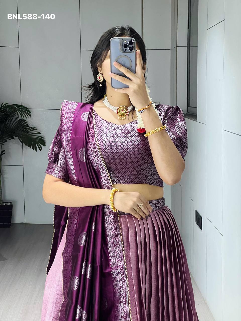 Indian Traditional Best Quality Silk with Zari Weaving work Lehenga-Blouse & Dupatta Set - Image 7