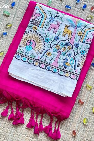 Beautiful Elegant Look Amazing Color Khadi Cotton Saree with Embroidered Blouse Collection