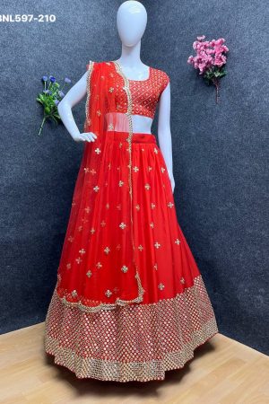 Indian Traditional Heavy Rangoli Georgette with Paper Mirror Embroidered Lehenga-Choli & Dupatta Set