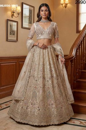Latest Collection Bridal Net with Zari-Embroidery & Zircon Diamond Wedding Lehenga-Choli & Dupatta