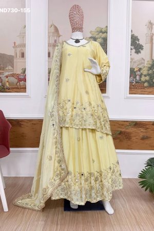 Premium Quality Party Wear Chinon with Embroidery & Real-Mirror Work Lehenga-Kurta & Dupatta Set