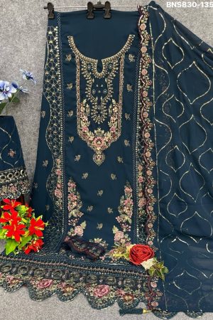 Heavy Faux Georgette with Sequence Embroidery & Khatli Work Salwaar-Kameez & Dupatta Set