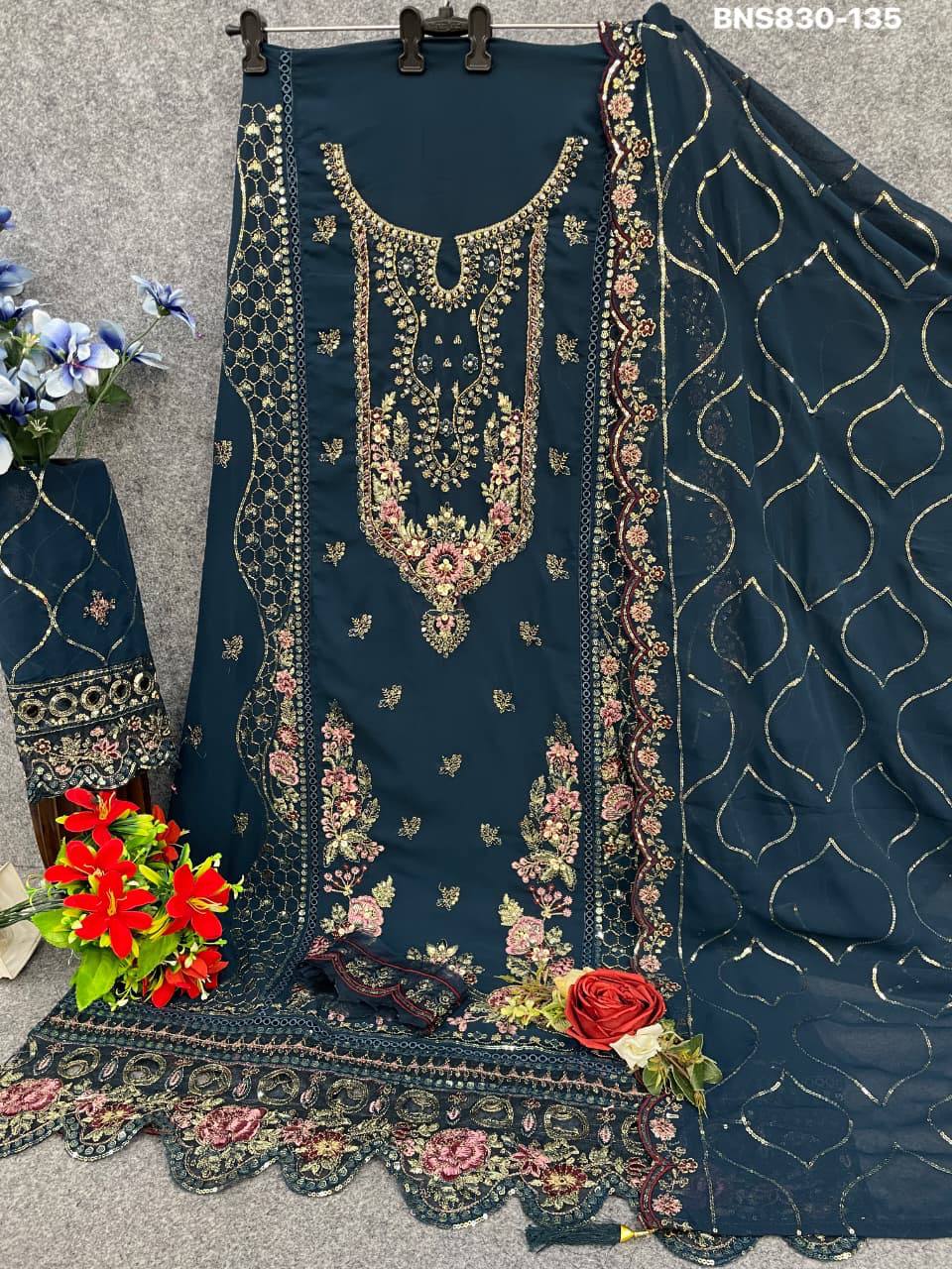 Heavy Faux Georgette with Sequence Embroidery & Khatli Work Salwaar-Kameez & Dupatta Set