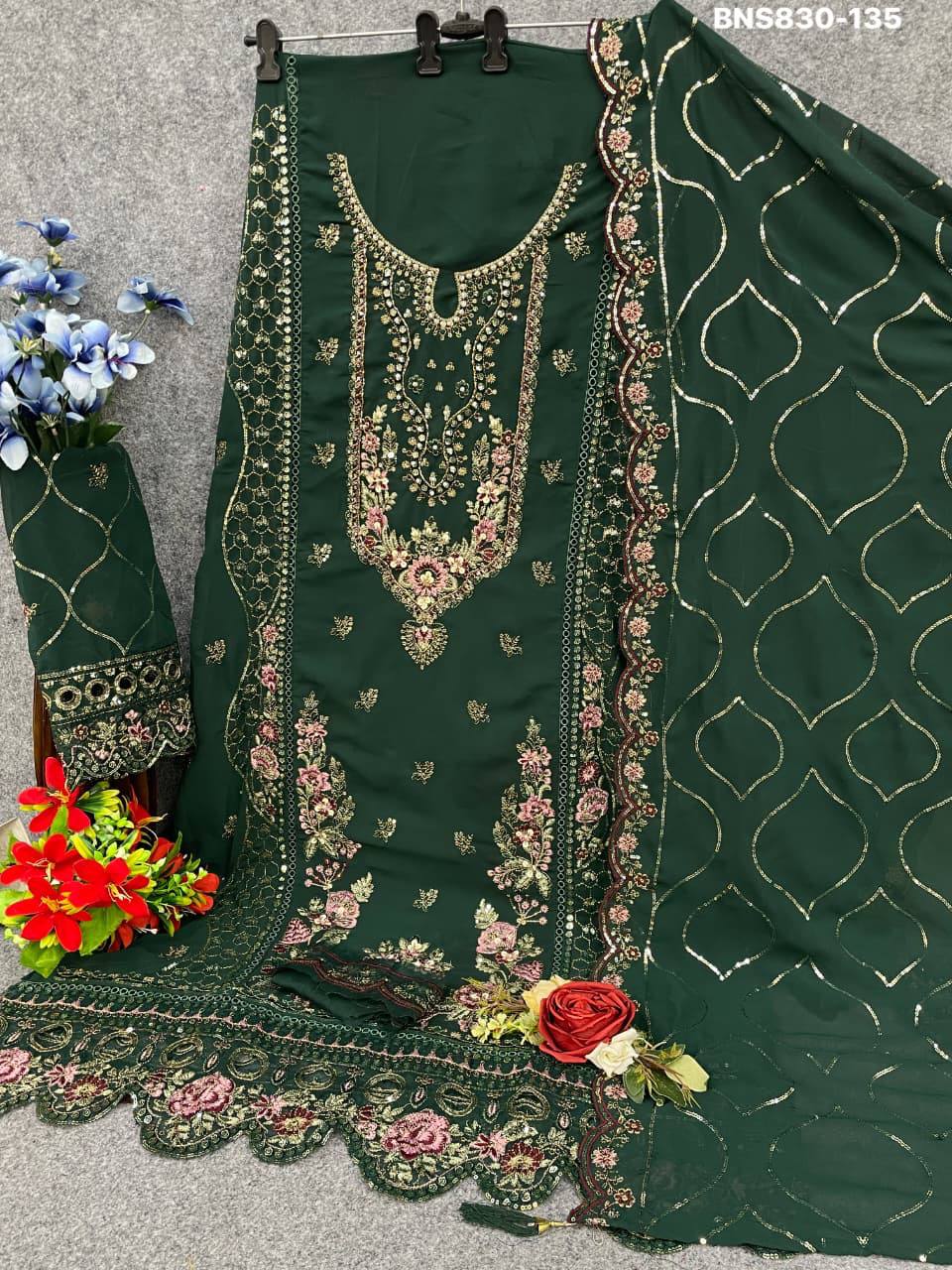 Heavy Faux Georgette with Sequence Embroidery & Khatli Work Salwaar-Kameez & Dupatta Set - Image 9