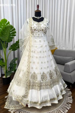 Premium Quality Party Wear Soft Net with Thread & Sequence work Gown-Lehenga & Dupatta Set