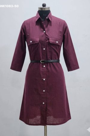 Best Quality Cambric Cotton with Solid Double Pockets & Front-Button Styling Kurti with Belt