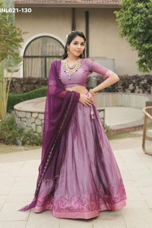 Indian Traditional Shimmer Silk with Weaving Border & Zari Detailing Lehenga-Choli & Dupatta
