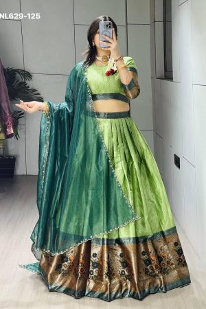 Indian Traditional Designer Silk with Kalamkari Weaving Border & Zari Weaving Lehenga-Choli Set