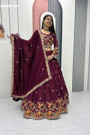 New Variety Ocassional Wear Chinon with Embroidery Cording Thread work Lehenga-Choli & Dupatta Set