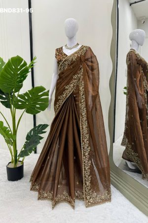 Beautiful Latest Designer Barbari Silk with Thread & Sequence work Saree-Blouse Set