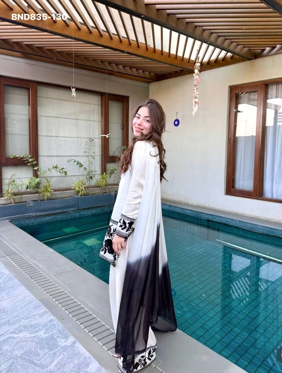 High Quality Latest Designer Crepe with Embroidered work Farshi Plazzo- Kurta & Dupatta Set - Image 16