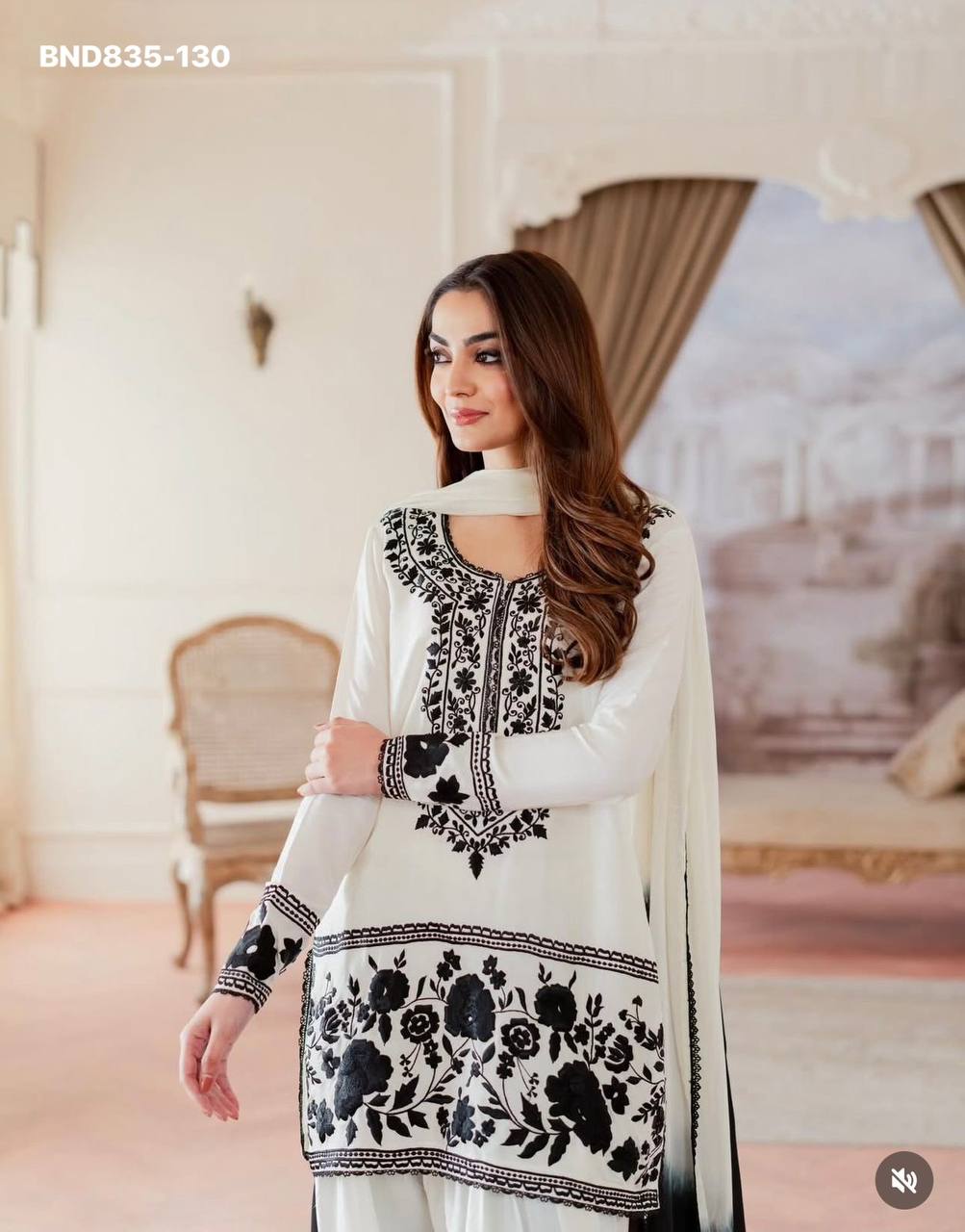 High Quality Latest Designer Crepe with Embroidered work Farshi Plazzo- Kurta & Dupatta Set - Image 12