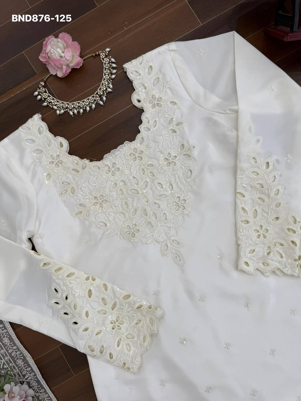 Fashionable Top Quality Crepe with Thread with Sequence work Farshi Salwaar-Suit & Dupatta Set - Image 18