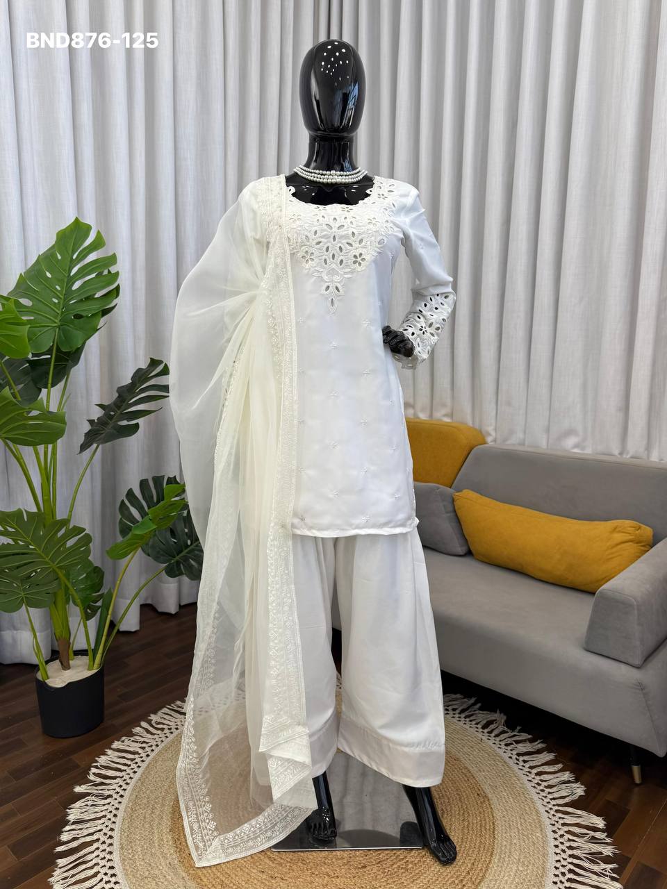 Fashionable Top Quality Crepe with Thread with Sequence work Farshi Salwaar-Suit & Dupatta Set - Image 8