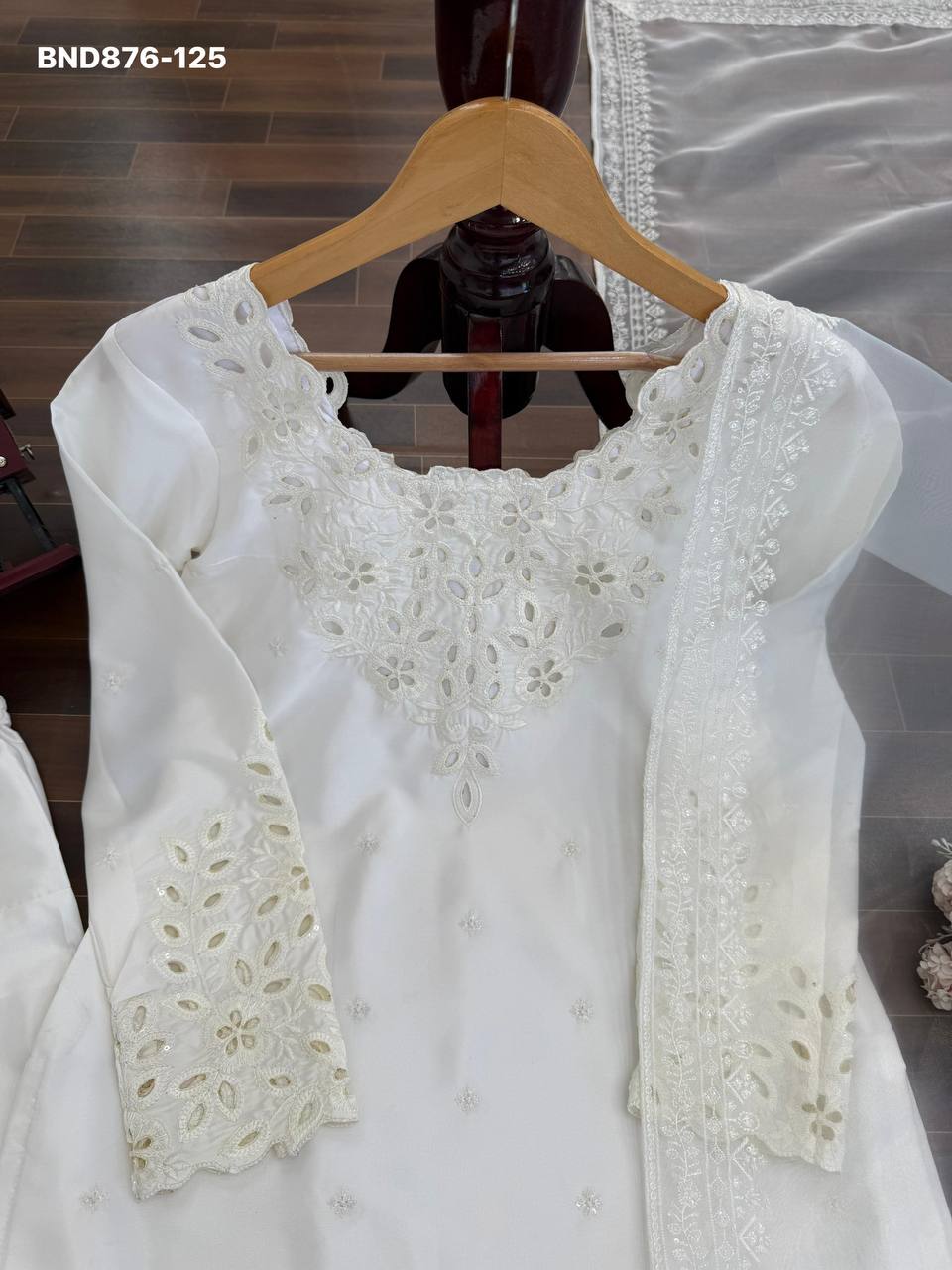 Fashionable Top Quality Crepe with Thread with Sequence work Farshi Salwaar-Suit & Dupatta Set - Image 12