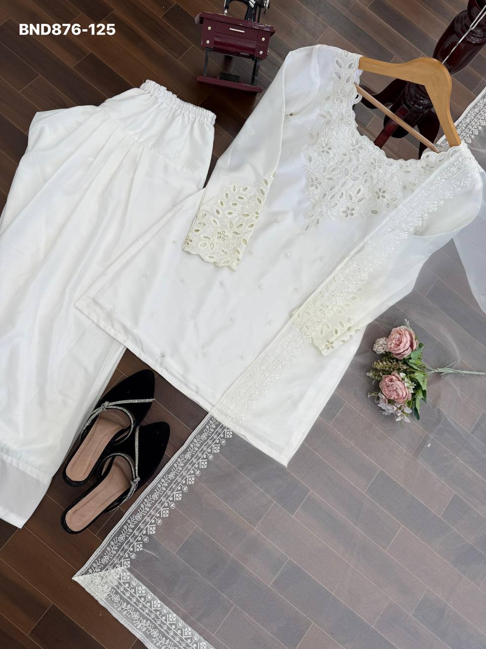 Fashionable Top Quality Crepe with Thread with Sequence work Farshi Salwaar-Suit & Dupatta Set - Image 14