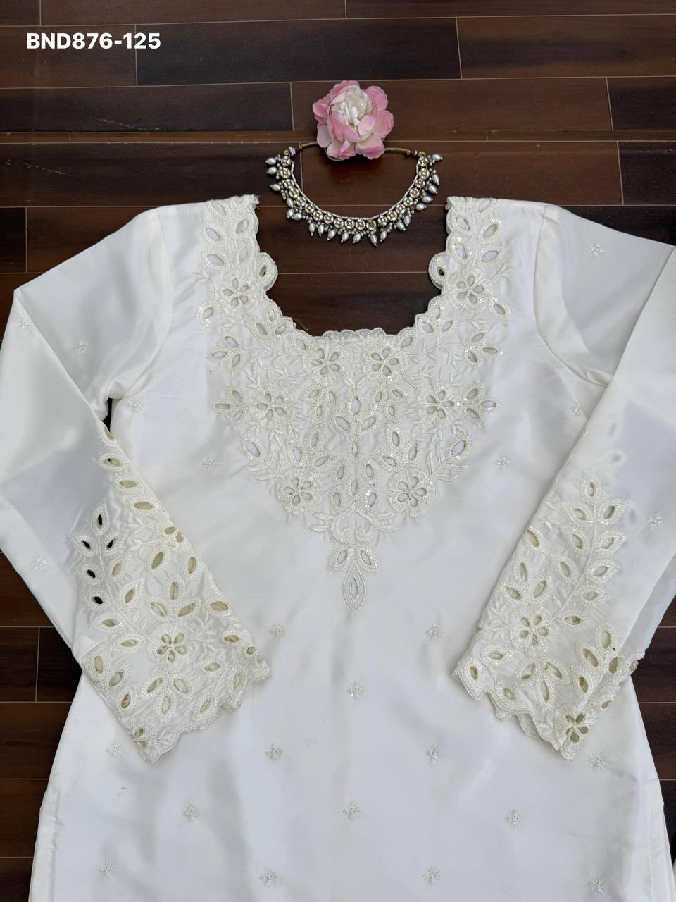 Fashionable Top Quality Crepe with Thread with Sequence work Farshi Salwaar-Suit & Dupatta Set - Image 19