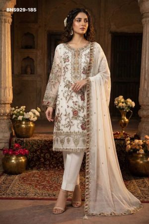 Indian Export Quality Chiffon with Embroidery Sequence & Neck-Khatli work Suit-Pant & Dupatta