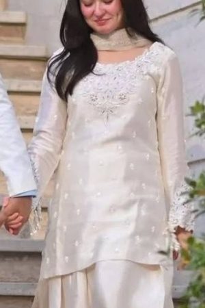 Fashionable Top Quality Crepe with Thread with Sequence work Farshi Salwaar-Suit & Dupatta Set