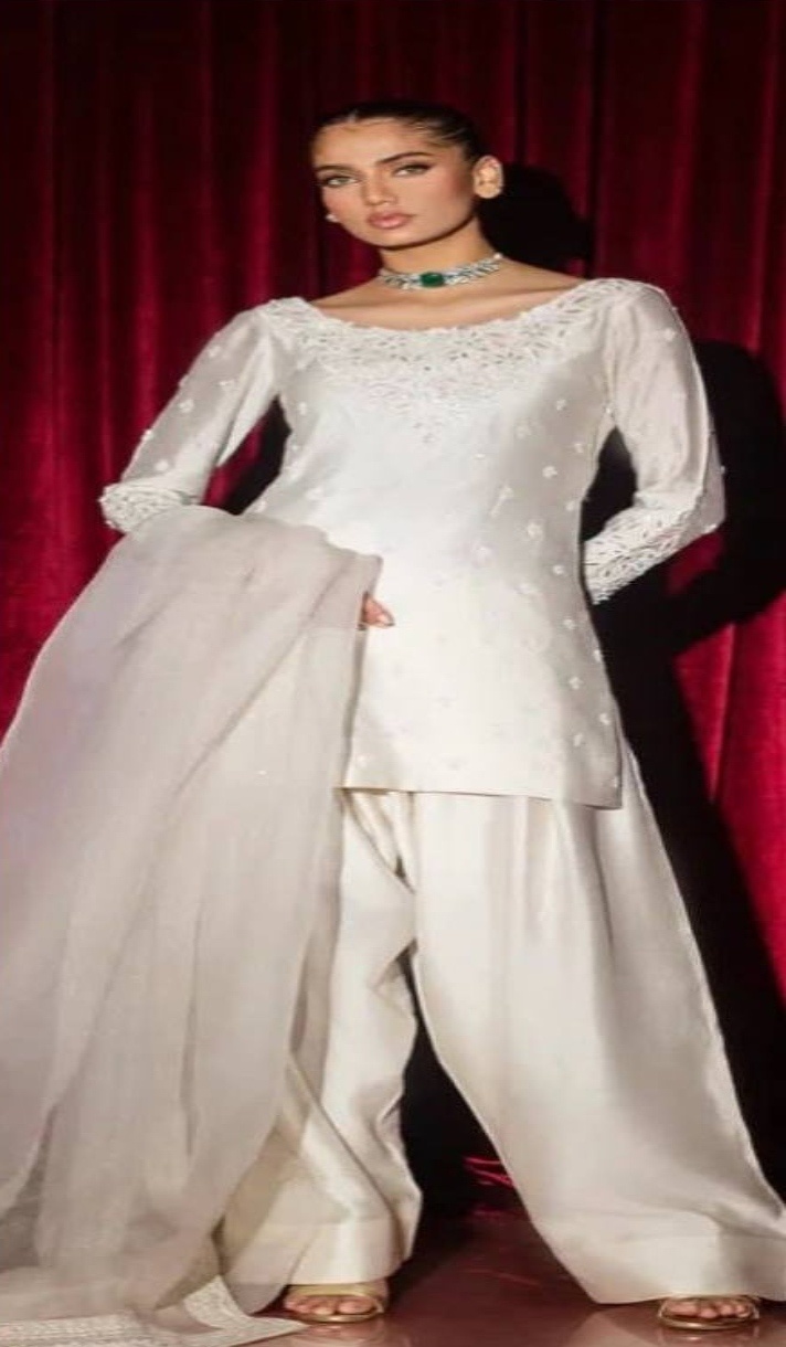 Fashionable Top Quality Crepe with Thread with Sequence work Farshi Salwaar-Suit & Dupatta Set - Image 20