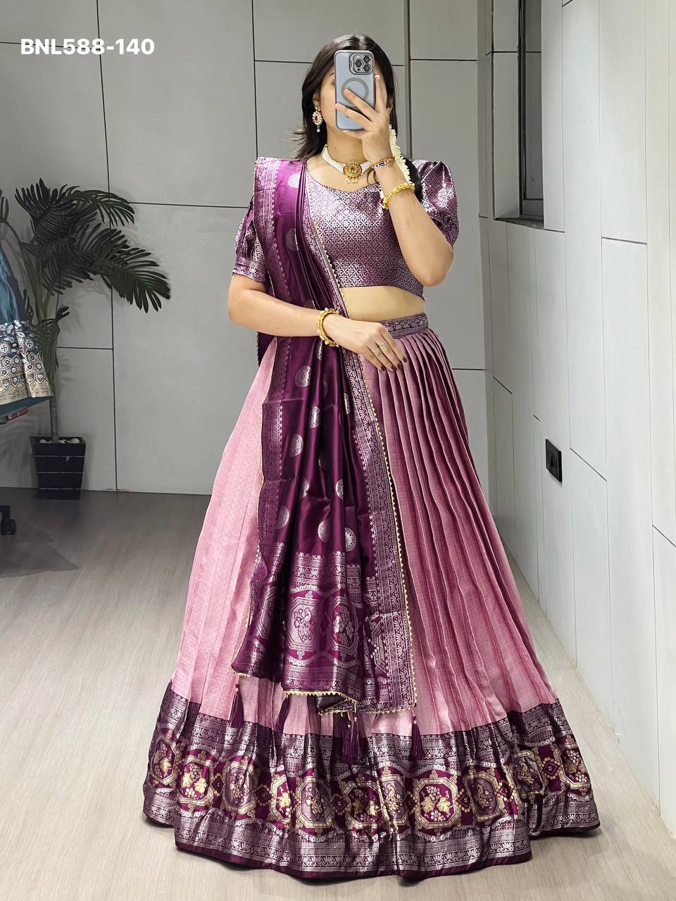 Indian Traditional Best Quality Silk with Zari Weaving work Lehenga-Blouse & Dupatta Set