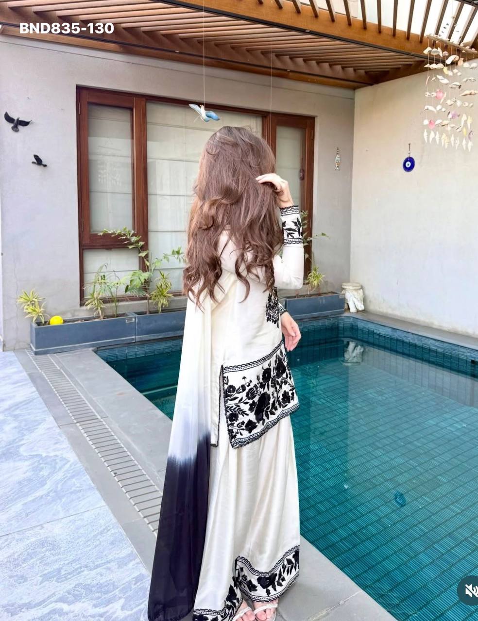 High Quality Latest Designer Crepe with Embroidered work Farshi Plazzo- Kurta & Dupatta Set - Image 17