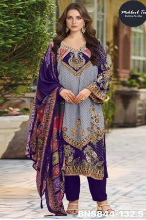 Premium Quality Viscose Muslin with Digital Print & Aari Handwork Salwaar-Suit & Dupatta Set
