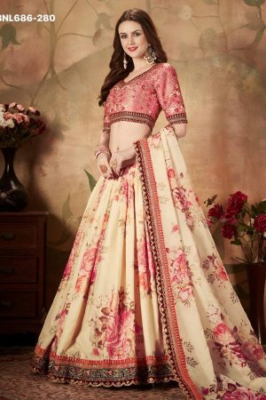 High Quality Organza with Floral Print & Dori-Zari-Reshsam-Sequins Embroidered Lehenga-Choli