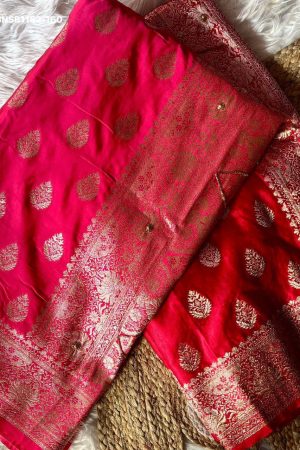Beautiful Heavy Silk with Weaving work & Khatli-Cutdana Handwork Pallu Saree-Blouse Collection