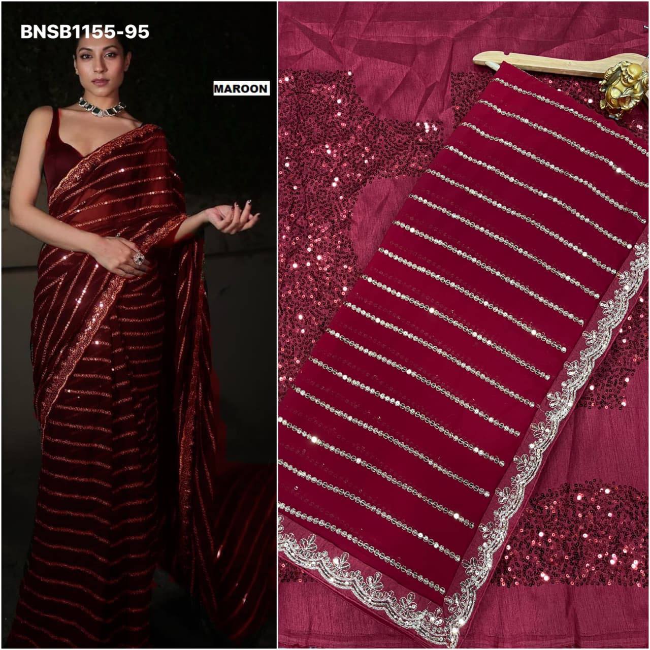 Bollywood Design Modern Style Georgette with 5mm Sequins Embroidered Saree- Silk Blouse Collection - Image 10