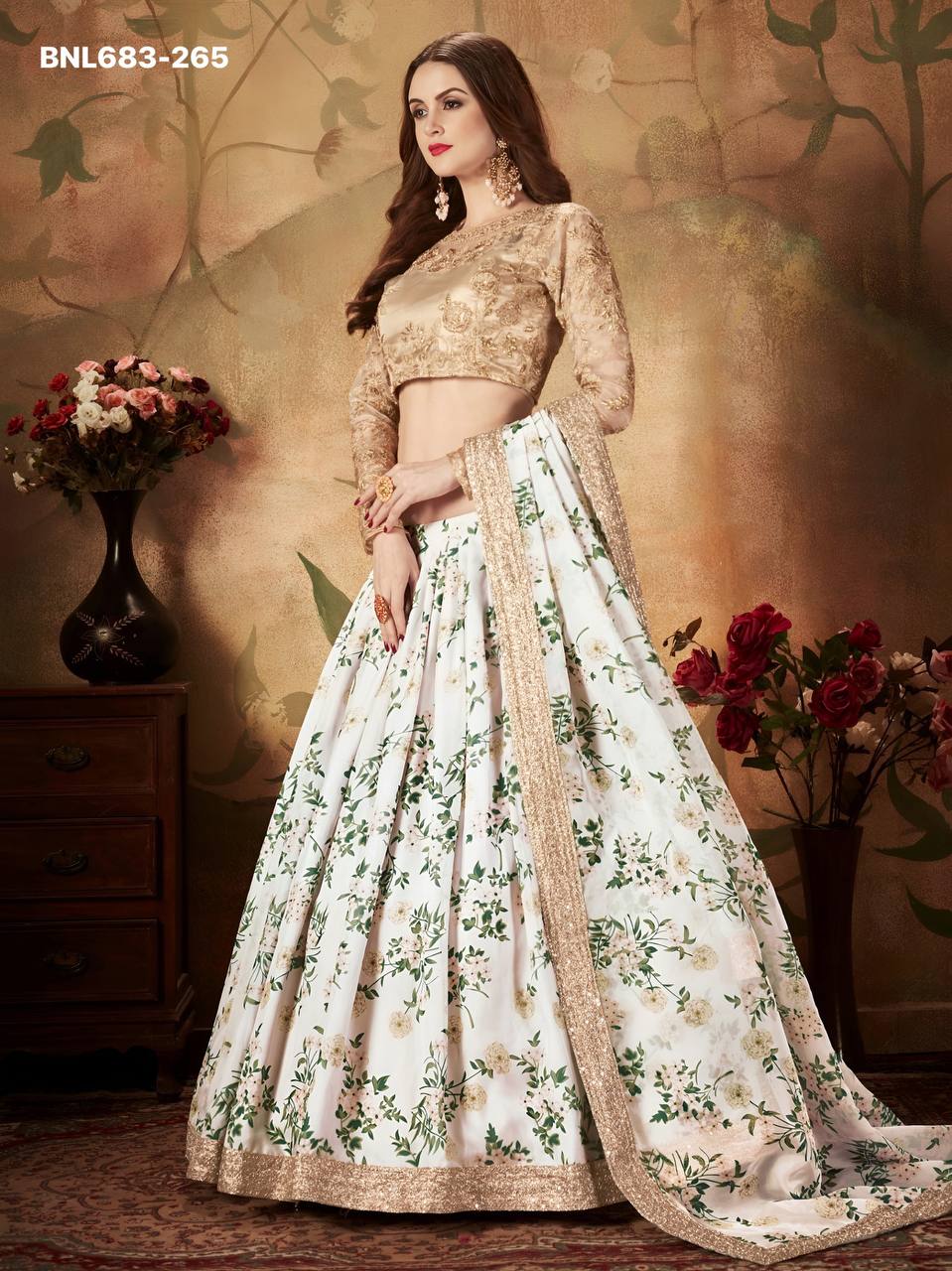 Beautiful Designer Organza with Floral Print & Sequins Embroidered Lehenga-Choli Ethnic Lehenga - Image 3