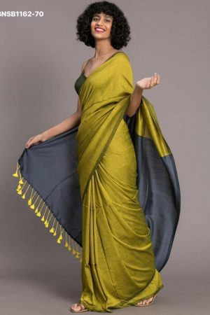 New Variety Best Fabric Khadi Cotton Saree with Contrast Pallu-Blouse & Tassels work