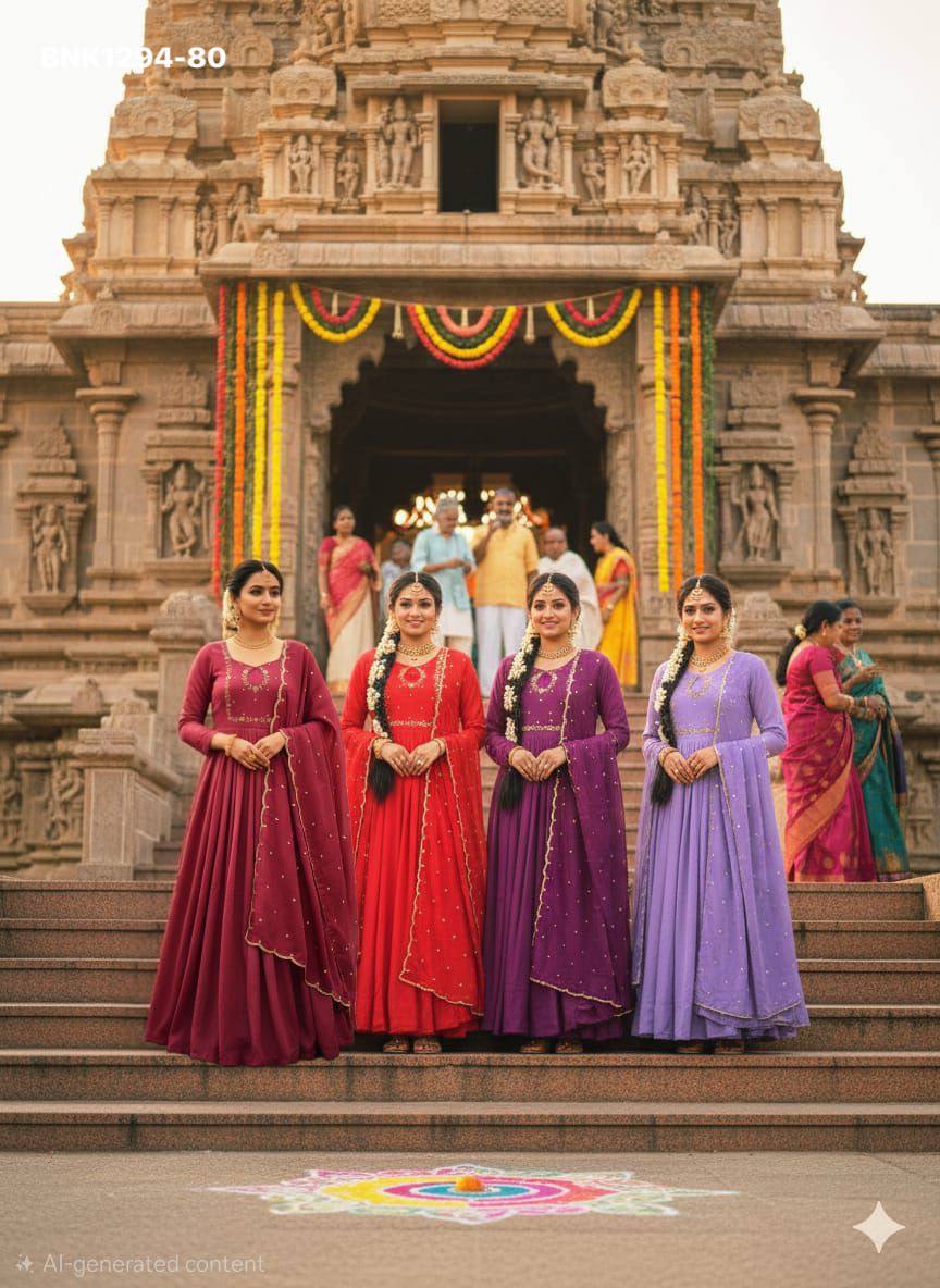 Top Quality Ethnic Clothing Vichitra Silk Maggam Hand-work Gown with Sequence-Cut work Dupatta - Image 4