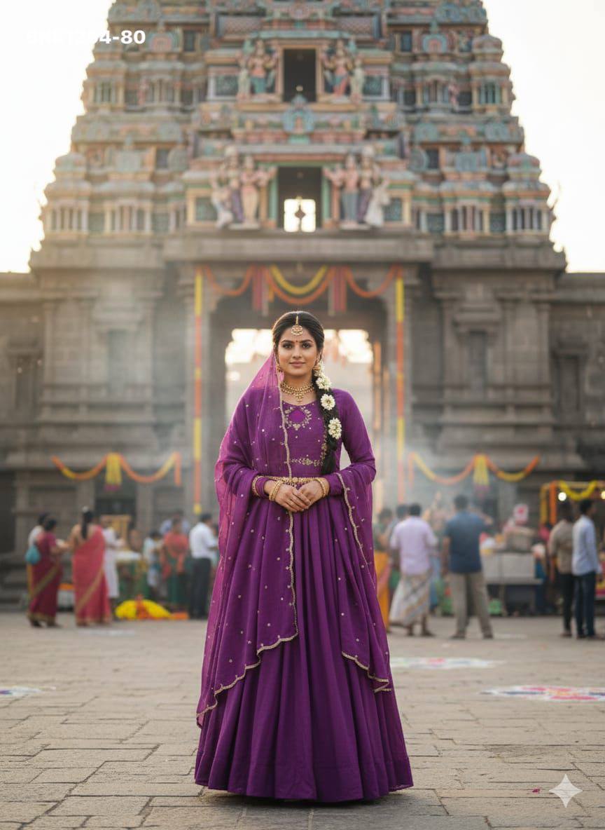 Top Quality Ethnic Clothing Vichitra Silk Maggam Hand-work Gown with Sequence-Cut work Dupatta - Image 18