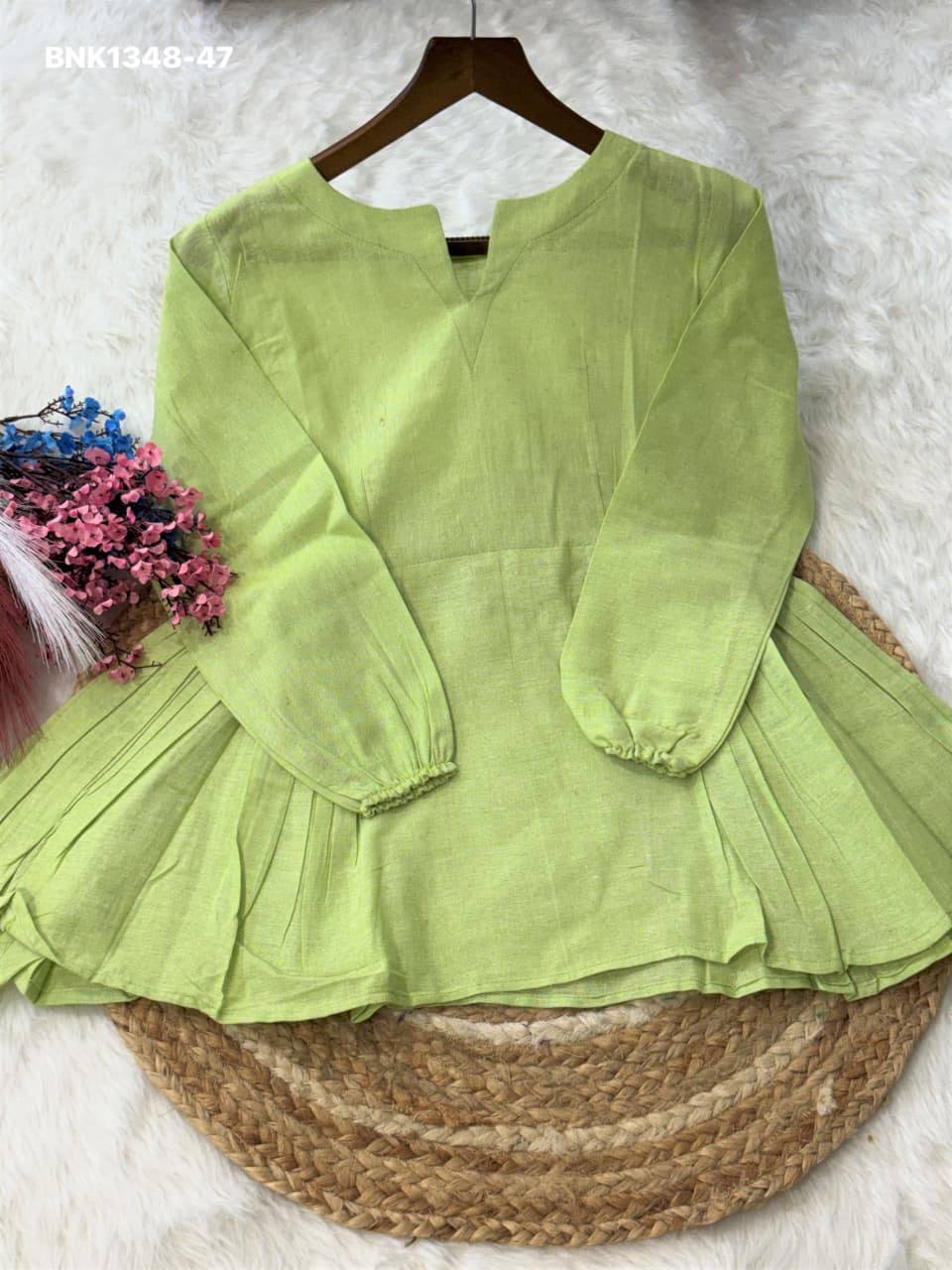 Latest Linen Cotton Solid Full-Sleeve Peplum Top & Pocket Pant Ready made Set Collection - Image 12