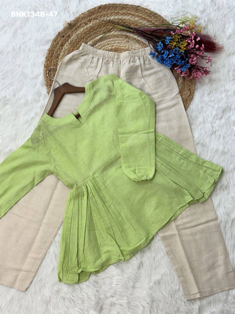 Latest Linen Cotton Solid Full-Sleeve Peplum Top & Pocket Pant Ready made Set Collection - Image 13