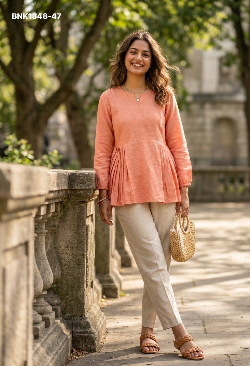 Latest Linen Cotton Solid Full-Sleeve Peplum Top & Pocket Pant Ready made Set Collection - Image 19